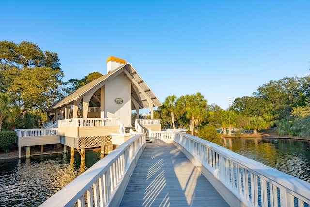 view of dock with a water view