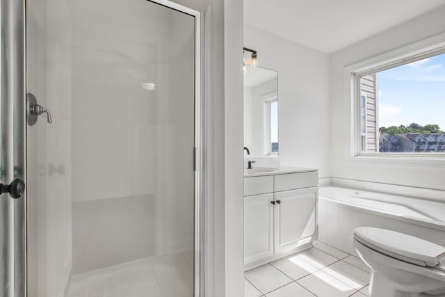 bathroom featuring tile patterned floors, a wealth of natural light, and a stall shower