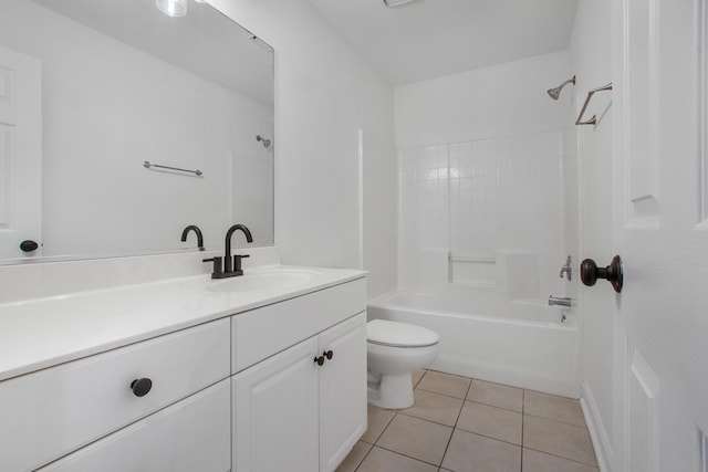 full bathroom featuring shower / bathing tub combination, vanity, tile patterned flooring, and toilet