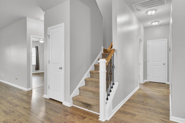 121 Ancestry Ln, Moncks Corner, SC 29461 - stairway with wood finished floors, ceiling fan, and baseboards