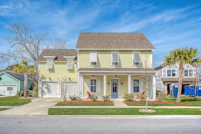 view of front of house with a garage and a front yard