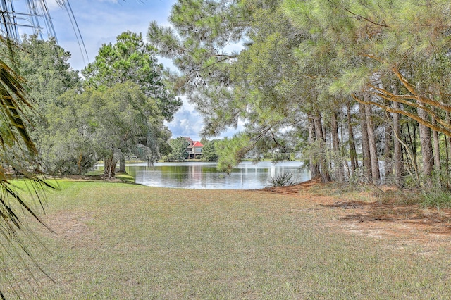 view of yard with a water view