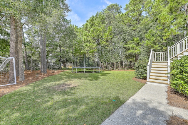 view of yard with a trampoline