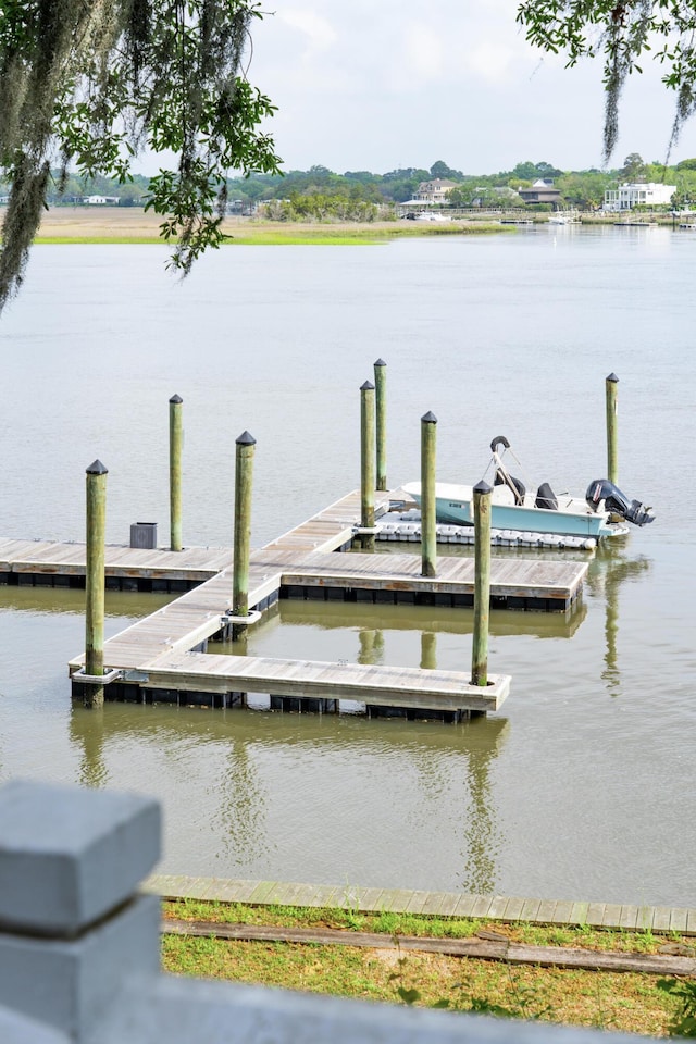 view of dock with a water view