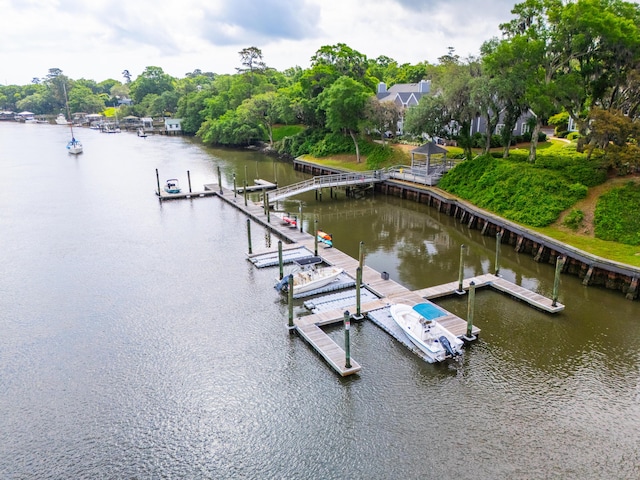 dock area featuring a water view