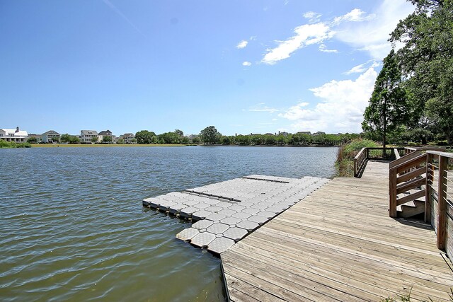 dock area with a water view