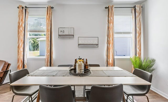 dining room with light hardwood / wood-style floors