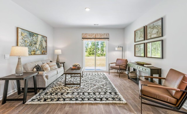 living room with hardwood / wood-style flooring