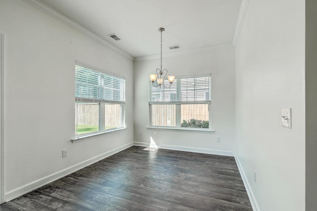 211 Saxony Loop, Summerville, SC 29486 - unfurnished dining area featuring plenty of natural light, crown molding, a chandelier, dark wood finished floors, and baseboards