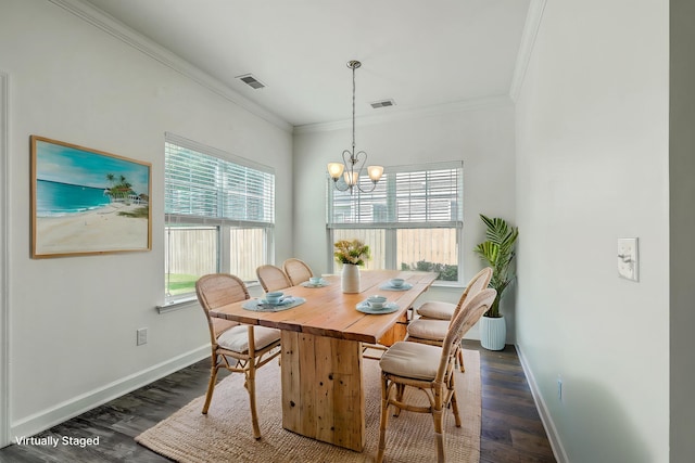 211 Saxony Loop, Summerville, SC 29486 - dining area featuring crown molding, baseboards, a chandelier, and dark wood-style floors