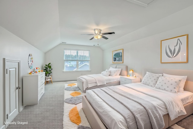 211 Saxony Loop, Summerville, SC 29486 - bedroom featuring vaulted ceiling, light carpet, ceiling fan, and baseboards