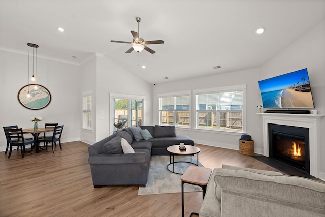 living room with a wealth of natural light and light wood-style floors