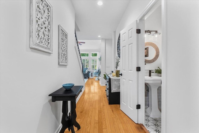 555 Pointe Of Oaks Rd, Summerville, SC 29485 - hallway with light wood finished floors and recessed lighting