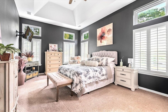 555 Pointe Of Oaks Rd, Summerville, SC 29485 - bedroom featuring light carpet, baseboards, a raised ceiling, and ceiling fan