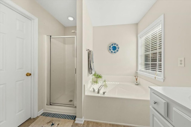2132 Summerwood Dr, Mount Pleasant, SC 29466 - full bathroom featuring a shower stall, a garden tub, vanity, and tile patterned floors