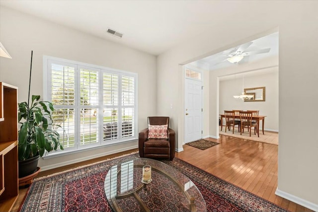 2132 Summerwood Dr, Mount Pleasant, SC 29466 - living area featuring hardwood / wood-style flooring, baseboards, and a ceiling fan
