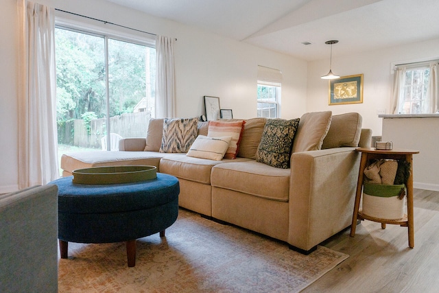 living room with light hardwood / wood-style floors