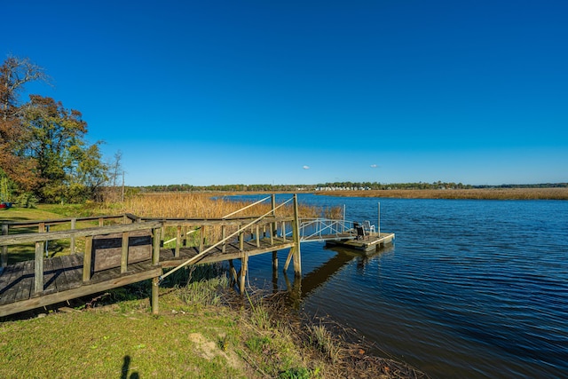 dock area with a water view