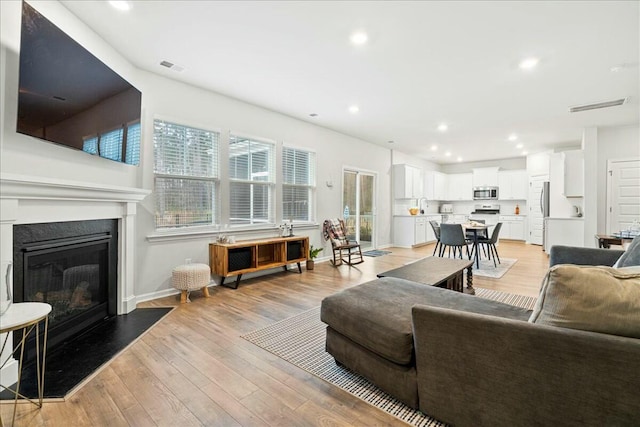 living room featuring light wood-type flooring