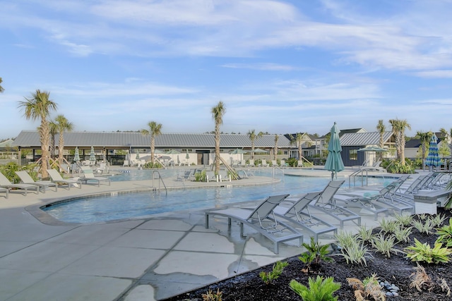 pool with a patio