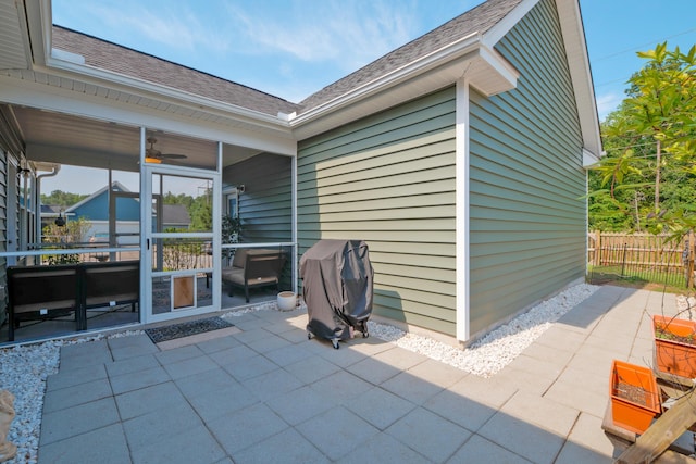1589 Seabago Dr, Charleston, SC 29414 - view of patio with a sunroom, grilling area, and a ceiling fan