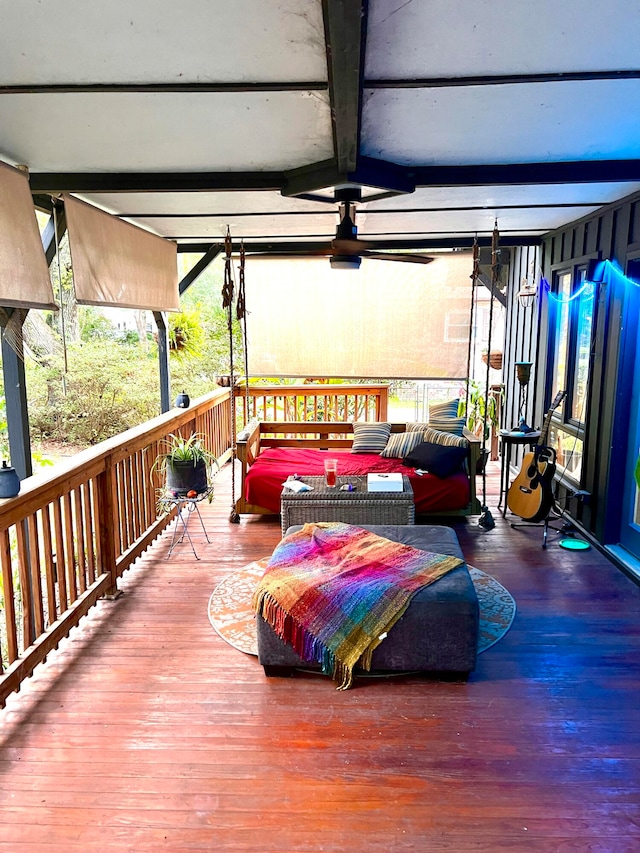 wooden terrace with ceiling fan