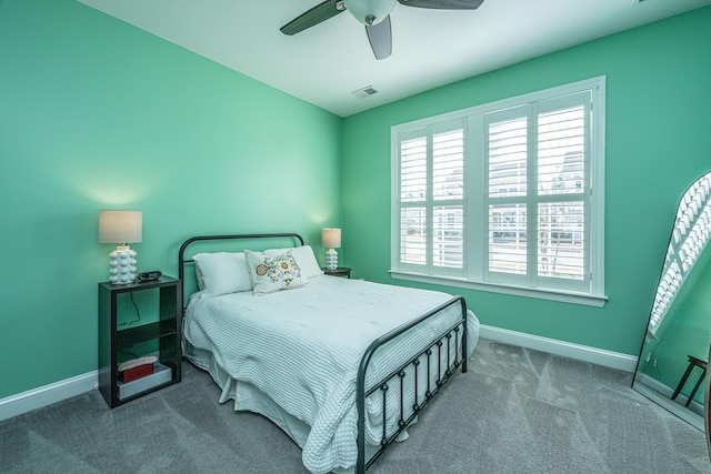 bedroom featuring ceiling fan and carpet flooring