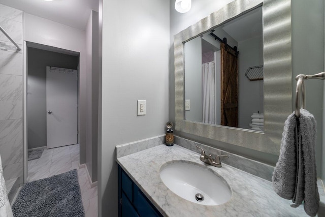 bathroom featuring vanity and walk in shower