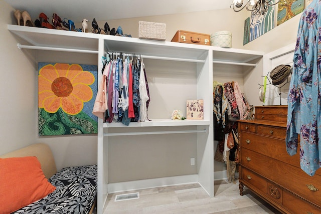 walk in closet with wood-type flooring