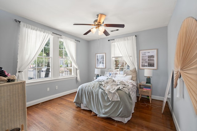 bedroom featuring ceiling fan and hardwood / wood-style floors