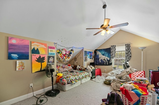213 Travelers Rest Blvd, Summerville, SC 29485 - carpeted bedroom featuring baseboards, a ceiling fan, and lofted ceiling