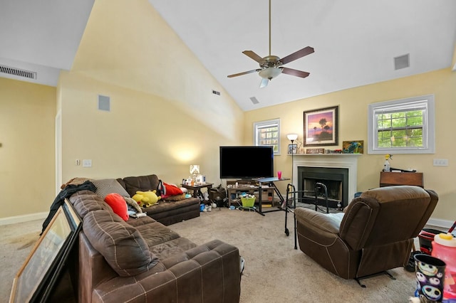 213 Travelers Rest Blvd, Summerville, SC 29485 - carpeted living area with visible vents, ceiling fan, and plenty of natural light