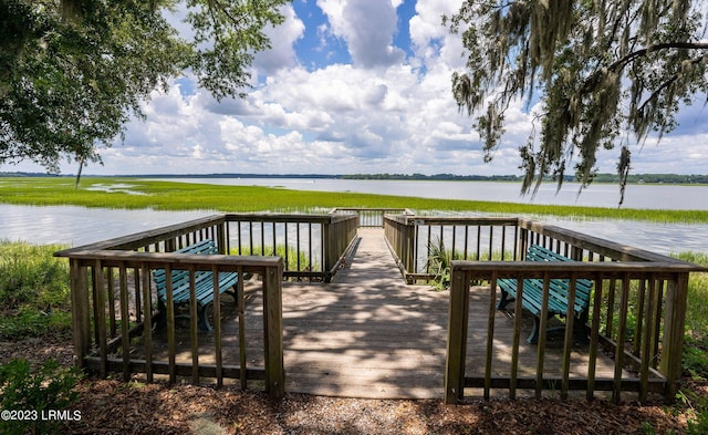 deck with a water view