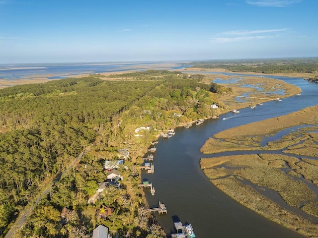 7897 Russell Creek Dr, Edisto Island, SC 29438 - aerial overview of property's location featuring a large body of water and a heavily wooded area