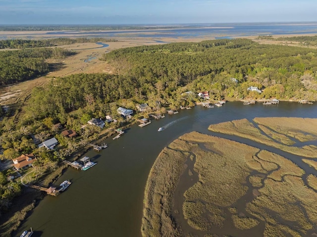 7897 Russell Creek Dr, Edisto Island, SC 29438 - aerial view of property's location featuring a large body of water and a heavily wooded area