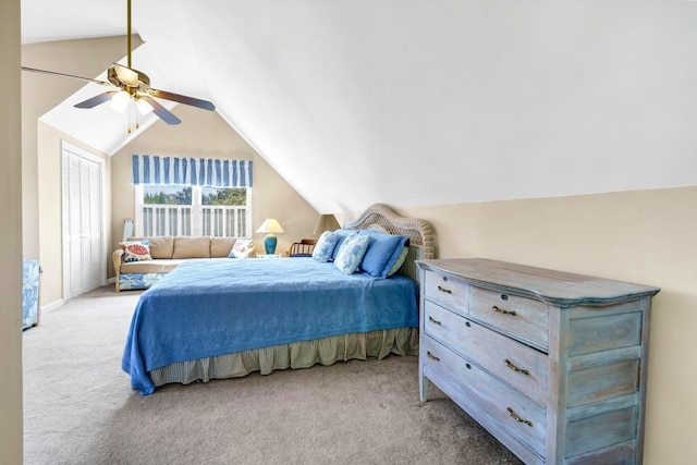 7897 Russell Creek Dr, Edisto Island, SC 29438 - bedroom featuring vaulted ceiling, carpet, and a ceiling fan