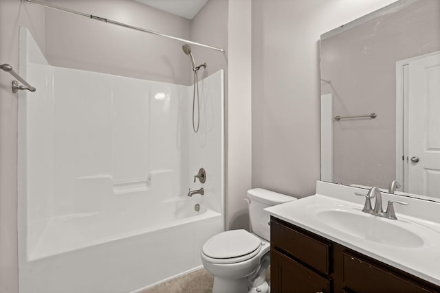 full bathroom with toilet, shower / bath combination, tile patterned flooring, and vanity