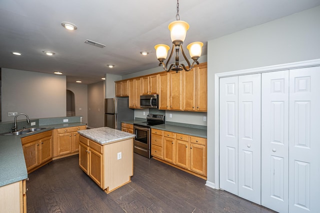 1629 Jorrington St, Mount Pleasant, SC 29466 - kitchen featuring stainless steel appliances, dark wood finished floors, a chandelier, decorative light fixtures, and recessed lighting