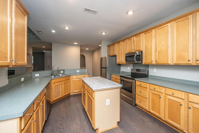 1629 Jorrington St, Mount Pleasant, SC 29466 - kitchen featuring appliances with stainless steel finishes, dark wood-type flooring, a peninsula, light countertops, and recessed lighting