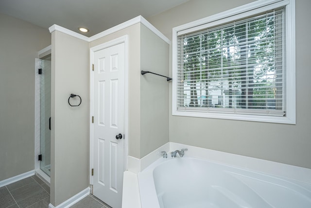 1629 Jorrington St, Mount Pleasant, SC 29466 - bathroom featuring a garden tub, a shower stall, recessed lighting, and tile patterned flooring