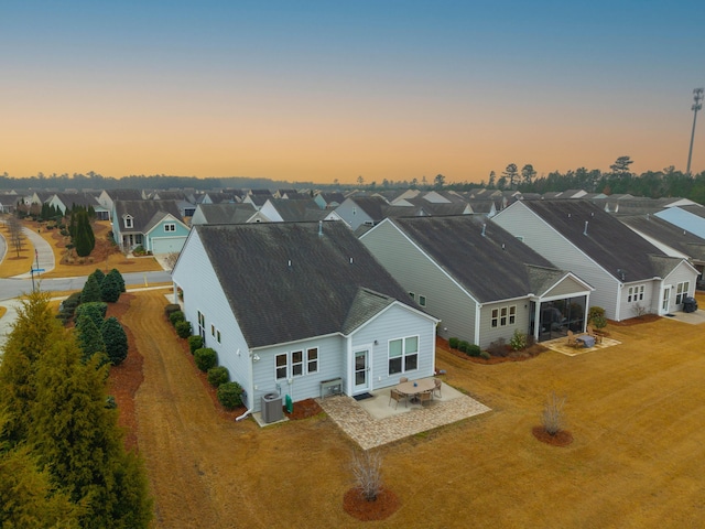 view of aerial view at dusk