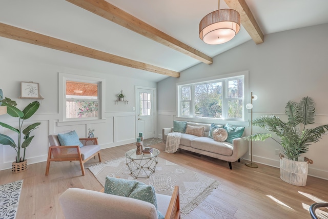 32 Briarcliff Dr, Charleston, SC 29407 - living area featuring beam ceiling, wainscoting, and wood finished floors