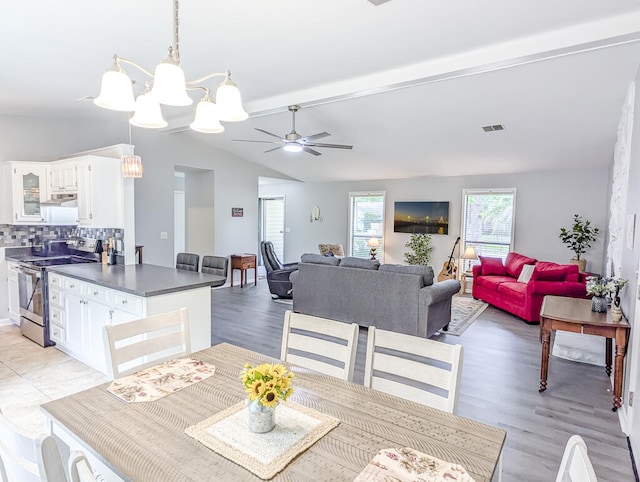 5 Drummond Ct, Charleston, SC 29414 - dining space with a ceiling fan, light wood finished floors, and a chandelier