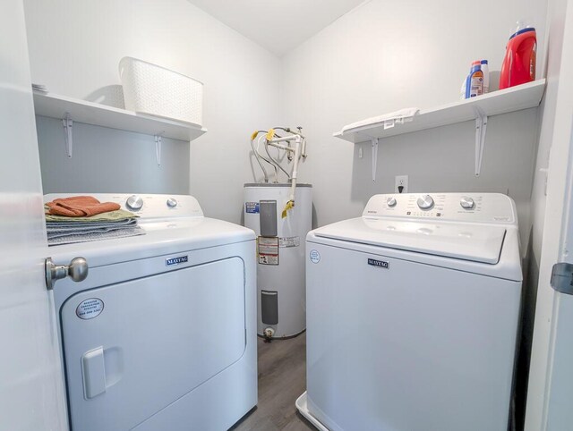 5 Drummond Ct, Charleston, SC 29414 - laundry area featuring water heater, separate washer and dryer, and wood finished floors