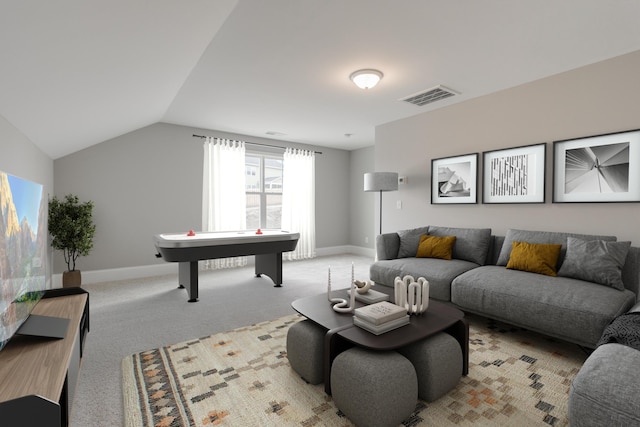 478 Rowley Ln, Summerville, SC 29486 - living area with lofted ceiling, carpet, baseboards, and visible vents