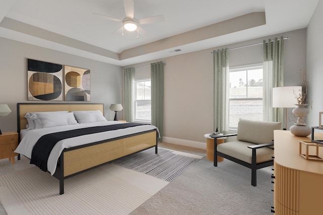 478 Rowley Ln, Summerville, SC 29486 - carpeted bedroom with baseboards, a raised ceiling, visible vents, and a ceiling fan