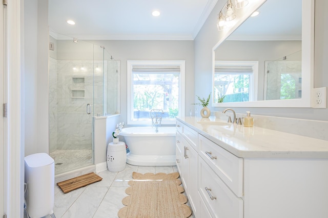 3130 Pignatelli Cres, Mount Pleasant, SC 29466 - full bath featuring a freestanding bath, healthy amount of natural light, a stall shower, ornamental molding, and vanity