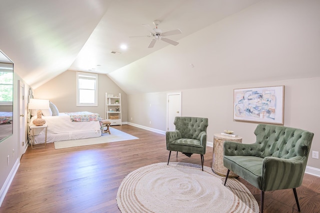3130 Pignatelli Cres, Mount Pleasant, SC 29466 - bedroom featuring baseboards, wood finished floors, vaulted ceiling, and a ceiling fan