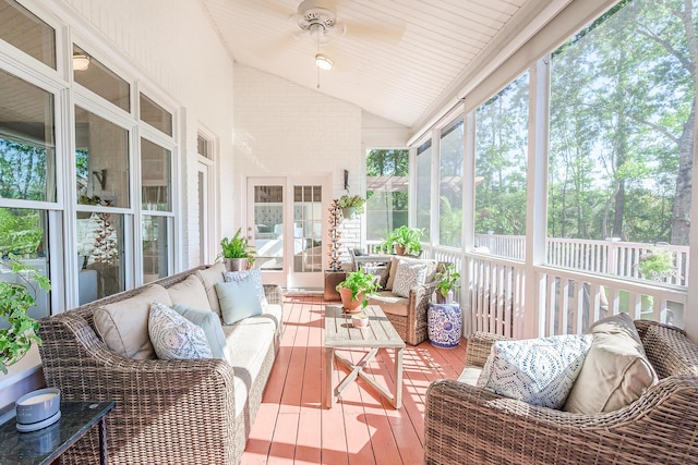 3130 Pignatelli Cres, Mount Pleasant, SC 29466 - sunroom featuring lofted ceiling, an outdoor living space, and a ceiling fan