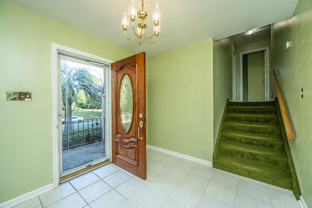 entrance foyer featuring a chandelier